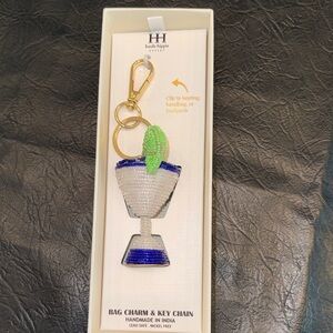 Haute Hippie Blue, White & Green Beaded Cocktail Charm Keychain, NEW